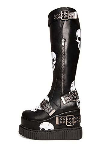 LAMODA Damen Conjure Knee High Boot, Black Pu Skull, 36 EU von LAMODA