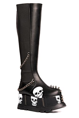 LAMODA Damen Eerie Knee High Boot, Black Pu Skull, 37 EU von LAMODA