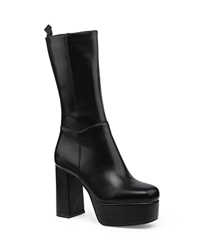 LAMODA Damen Going Under Wide Fit Mid Calf Boot, Black Pu, 41 EU von LAMODA