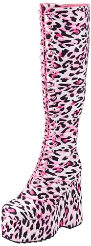 LAMODA Damen Große Katze Kniehohe Stiefel, Rosa Satin-Krokodil, 40 EU von LAMODA