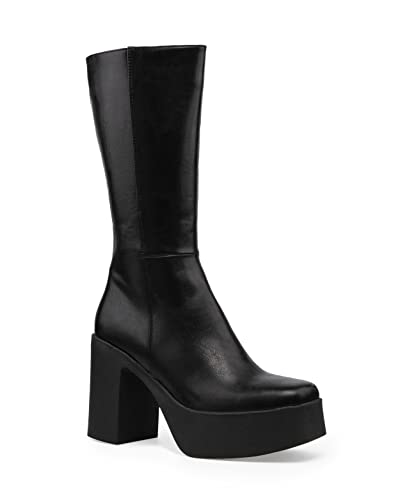 LAMODA Damen Holler Back Mid Calf Boot, Black Pu, 36 EU von LAMODA
