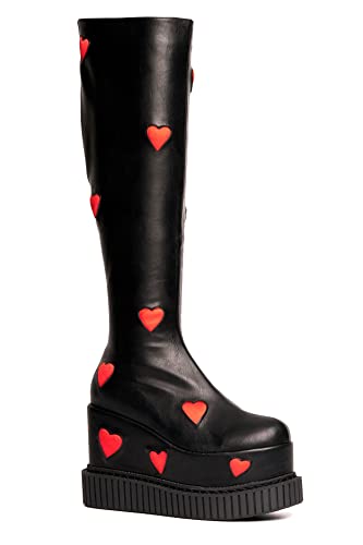 LAMODA Damen Madly in Love Knee High Boot, Black Pu Red Heart, 37 EU von LAMODA