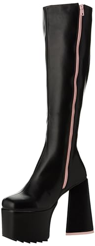 LAMODA Damen Mit Breiten Augen Kniehohe Stiefel, Schwarzes PU W rosa Herzabsatz, 40 EU von LAMODA