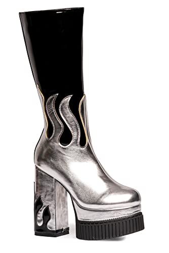 LAMODA Damen Show Off Mid Calf Boot, Black Patent Silver Pu Flame, 37 EU von LAMODA