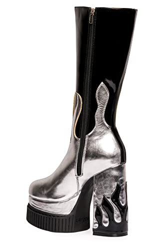 LAMODA Damen Show Off Mid Calf Boot, Black Patent Silver Pu Flame, 40 EU von LAMODA