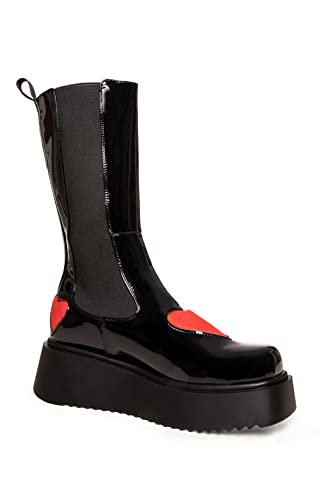 LAMODA Damen Stone Cold Lover Mid Calf Boot, Black Patent Red Heart, 38 EU von LAMODA