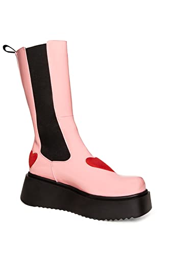 LAMODA Damen Stone Cold Lover Mid Calf Boot, Pink Patent Red Heart, 41 EU von LAMODA