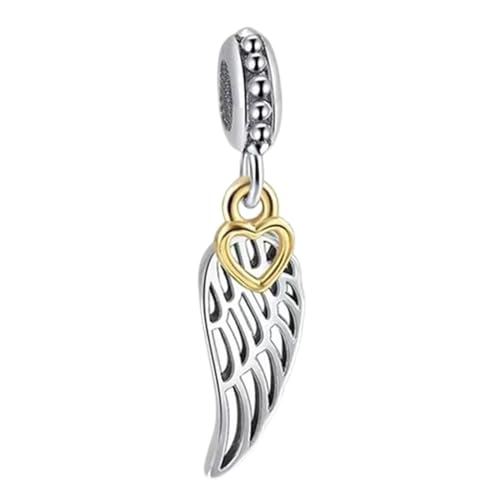 Engelsflügel-Anhänger mit Herz, vergoldet, aus 925er Sterlingsilber und Feder, passend für Bettelarmband Engelsflügel-Anhänger mit Herz, vergoldet, aus 925er Sterlingsilber und Feder, passend für Bettelarmband von LAMOONY