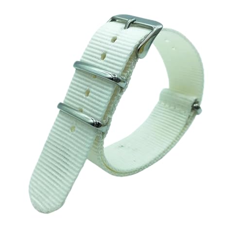 LAMPPE Nylon-Uhrenarmband, Dornschließe, 18mm, 20mm, 22mm, gestreiftes Ersatzband, Weiß, 18mm von LAMPPE