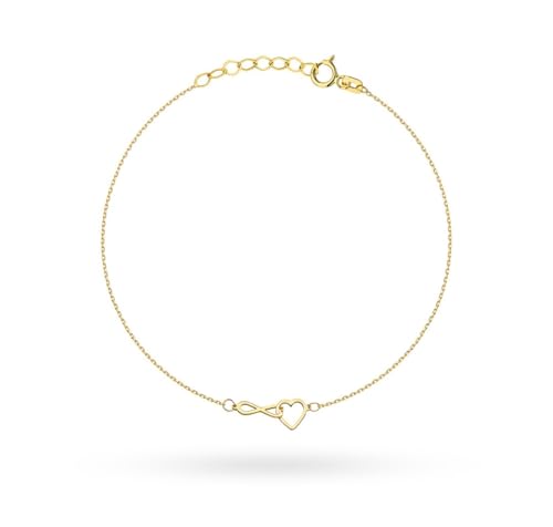 LAMUR Armband aus 14k Gold, Damen Goldarmband, Damenschmuck mit Zierperlen, Länge 17-19 cm, Goldschmuckset mit Putztuch, Damenarmband mit Herzmotiv von LAMUR