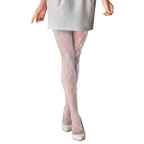 Frauen Spitze Strumpfhosen, Netzstrumpfhose Weiß, Strumpfhosen Strümpfe, Floral Spitze Strumpfhosen, Lolita Hollow Out Spitze Strumpfhose, Strumpfhosen Damen Muster von LANAFAY