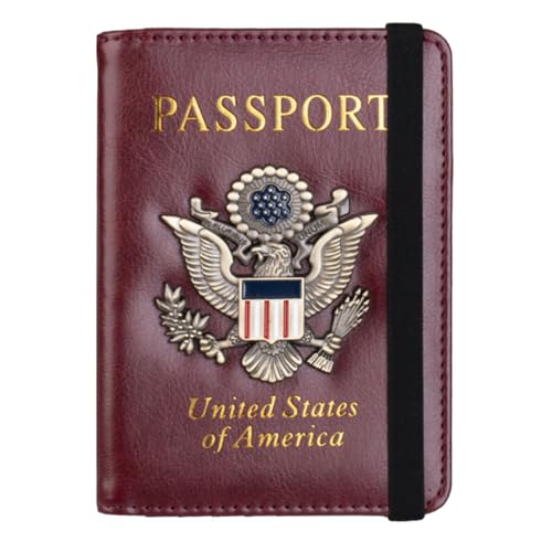 LANANAI Reisepasshülle Anti-Magnetisch Bankkartenhalter Amerikanische Blau Reisepasshülle mit Mehrere Kartenfächer Gummiband, weinrot, 10.5 x 14.2 cm, Casual von LANANAI