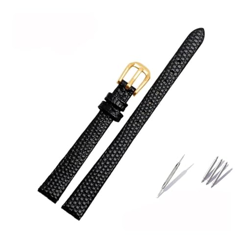 Kleines Lederarmband passend for AJIDOU Time Stamp, passend for Fossil Poly Time-Armband, Damen-Uhrenkette, Armband 8 mm, 10 mm, 12 mm, 14 mm(Black-gold,10mm) von LANAPPTLTG