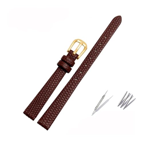 Kleines Lederarmband passend for AJIDOU Time Stamp, passend for Fossil Poly Time-Armband, Damen-Uhrenkette, Armband 8 mm, 10 mm, 12 mm, 14 mm(Brown-gold,12mm) von LANAPPTLTG