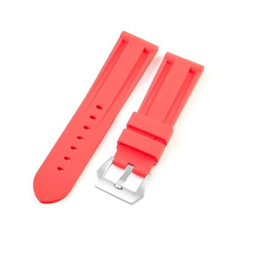 LANAPPTLTG 22mm 24mm 26mm Schwarz Blau Rot Armee Grün Uhr Band Silikon Gummi Armband Ersatz Fit for Panerai strap Tools Stahl Schnalle(Red-Steel-K11,24mm) von LANAPPTLTG