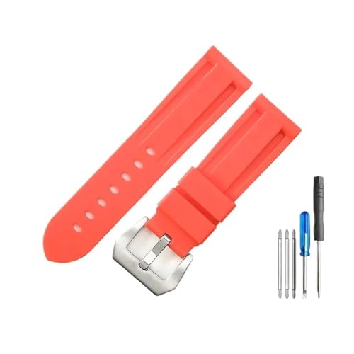 LANAPPTLTG 22mm 24mm 26mm Schwarz Blau Rot Armee Grün Uhr Band Silikon Gummi Armband Ersatz Fit for Panerai strap Tools Stahl Schnalle(Red-Steel-K11,26mm) von LANAPPTLTG