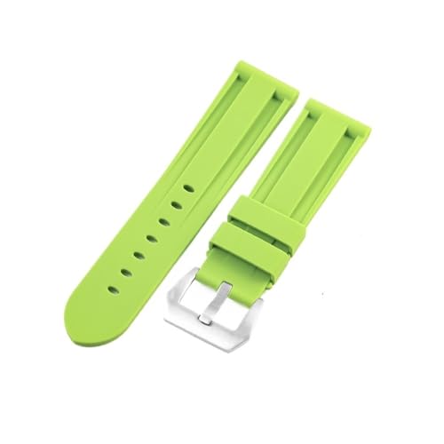 LANAPPTLTG 22mm 24mm 26mm Schwarz Blau Rot Orange Weiß Armee Grün Uhrenarmband Silikon Gummi Armband Passend for Panerai Gurt Nadelschnalle(L-Green-Steel-K11,26mm) von LANAPPTLTG