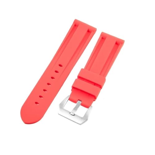 LANAPPTLTG 22mm 24mm 26mm Schwarz Blau Rot Orange Weiß Armee Grün Uhrenarmband Silikon Gummi Armband Passend for Panerai Gurt Nadelschnalle(Red-Steel-K11,26mm) von LANAPPTLTG