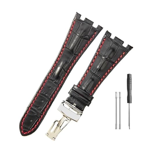 LANAPPTLTG Lederarmband passend for Audemars Piguet Royal Oak Offshore Ap15710 15703 15706 26470 26170 26133 Faltschließe(Black red-Steel-Z1) von LANAPPTLTG