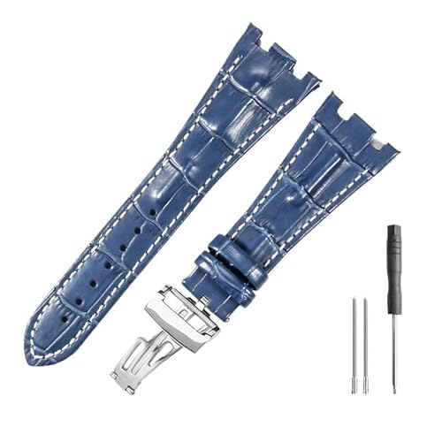 LANAPPTLTG Lederarmband passend for Audemars Piguet Royal Oak Offshore Ap15710 15703 15706 26470 26170 26133 Faltschließe(Blue white-Steel-Z1) von LANAPPTLTG