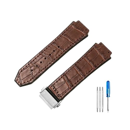 LANAPPTLTG Mit Werkzeug 19mm Muster Uhrenarmbänder passend for Hublot Yubo Watch Convex Interface Zubehör(Brown-Steel-Z2) von LANAPPTLTG