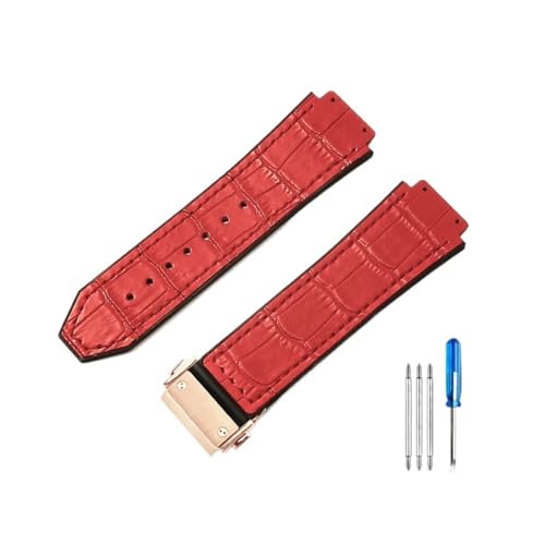 LANAPPTLTG Mit Werkzeug 19mm Muster Uhrenarmbänder passend for Hublot Yubo Watch Convex Interface Zubehör(Red-Rose-Z2) von LANAPPTLTG