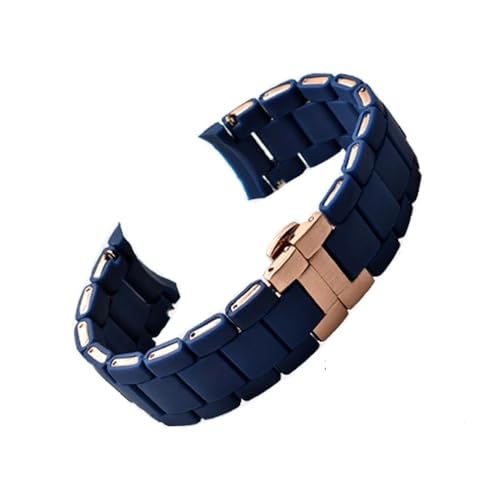 LANAPPTLTG Mode Silikon Verkleidet Stahl Uhr Band Fit for Armani AR5890 5891 5906 5905 Spezielle Gummi Armband Ersetzen Armband(Blue-Rose,23mm) von LANAPPTLTG