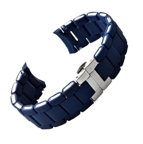 LANAPPTLTG Mode Silikon Verkleidet Stahl Uhr Band Fit for Armani AR5890 5891 5906 5905 Spezielle Gummi Armband Ersetzen Armband(Blue-Steel,23mm) von LANAPPTLTG