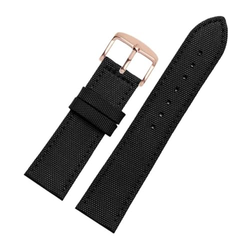 LANAPPTLTG Nylon Armband Männlich Fit for Casio Fit for Citizen Fit for Rolex Fit for Tissot Fit for Jeep Armband 20mm 22mm(Black-Rose-K1,22mm) von LANAPPTLTG