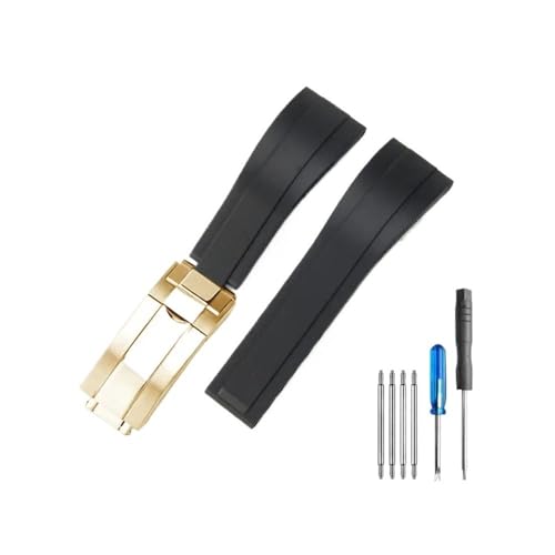 LANAPPTLTG Uhrenarmband mit Edelstahlschnalle, passend for Rolex Black Water Ghost Green Submariner Daytona, langlebiges Gummi-Armband for Herren(Black-All Gold-Z9) von LANAPPTLTG