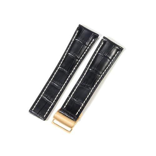 LANAPPTLTG Uhrenarmband passend for Breitling Herrenuhr Armband Faltschließe 22 mm 24 mm(Black(ZJ)-Golden-Z16,24mm) von LANAPPTLTG