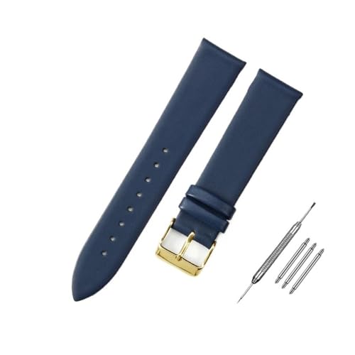 LANAPPTLTG Vollnarbenleder Uhrenarmband Uhrenarmband Armband Zubehör Zubehör for Uhr(Blue gold buckle,22mm) von LANAPPTLTG