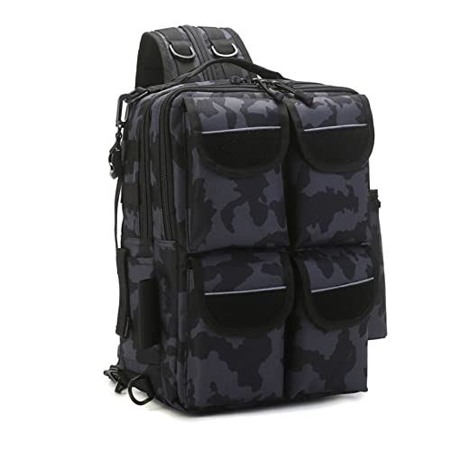 LANAZU Angeltasche, Aufbewahrungstasche für Angelruten, Rollen, Angelausrüstung, Camping-Wanderrucksack, geeignet für Behandlung, Reisen (Black Camo) von LANAZU