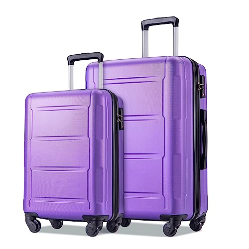 LANAZU Gepäckset, 2-teilige erweiterbare Reisekoffer, 20 + 28 Zoll leichte Koffer mit TSA-Schloss/Rädern für Männer, Frauen, Teenager (Purple) von LANAZU