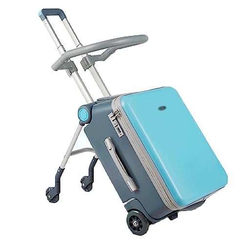 LANAZU Sitzender Koffer, Kleiner Kinder-Fahrradkoffer, tragbarer Trolley-Koffer, geeignet für Reisen und Urlaub (Blue Upgraded) von LANAZU