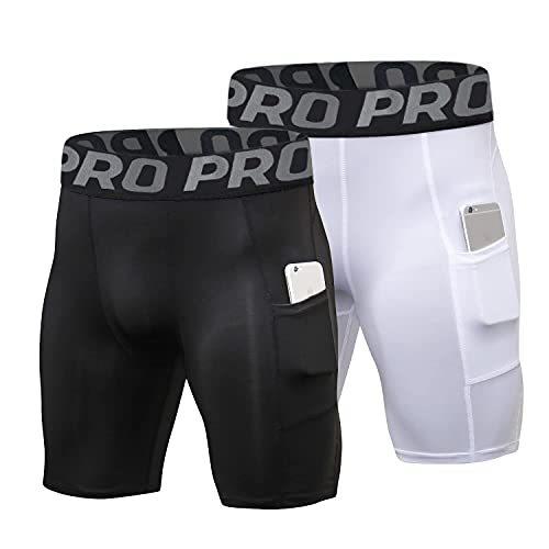 LANBAOSI 2-3er Pack Herren Kompressionsshorts mit Tasche Laufen Fitnessstudio Sportliche Strumpfhose Baselayer Sommer Schnell Trocknende Sporthose von LANBAOSI