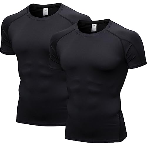 LANBAOSI 2er Kompressionsshirt Herren,Laufshirt Herren Kurzarm Funktionsshirt Atmungsaktiv Sportshirt Männer für Running Workout Jogging Fitness Gym von LANBAOSI