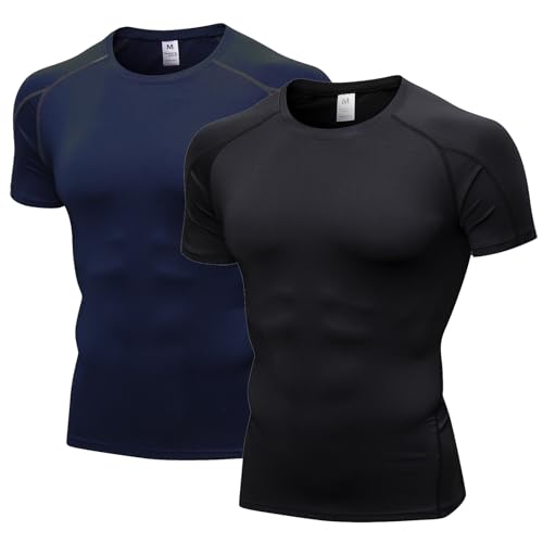 LANBAOSI 2er Kompressionsshirt Herren,Laufshirt Herren Kurzarm Funktionsshirt Atmungsaktiv Sportshirt Männer für Running Workout Jogging Fitness Gym von LANBAOSI