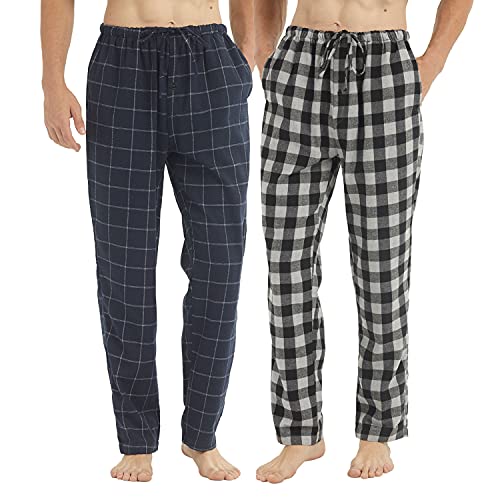LANBAOSI 2er-Pack Herren-Pyjamahose aus Baumwolle, Flanell Karierte Loungehose mit Taschen, Kordelzug, weiche Pyjamahose, Karierte Loungewear von LANBAOSI
