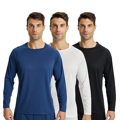 LANBAOSI 3er Herren Mesh Muskelshirt Männer Sportshirt Langarm, Laufshirt Langarm Mesh Funktionsshirt Atmungsaktiv Langarmshirt Sports Shirt Trainingsshirt für Männer Schwarz/Weiß/Blau XL von LANBAOSI