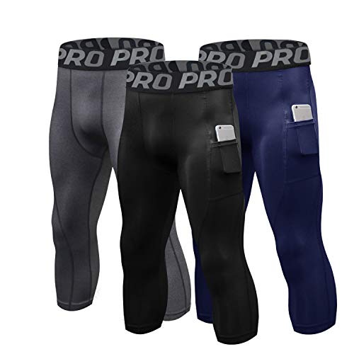 LANBAOSI 3er Pack Herren-Laufleggings 3/4-Kompressionsstrumpfhose Reiten Baselayer-Hose Wandern Fitnesstraining Jogging Sporthose 3er-Pack von LANBAOSI