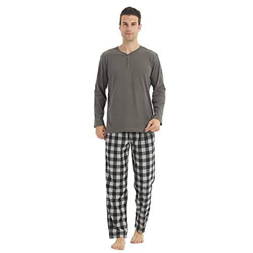 LANBAOSI Herren Schlafanzug lang Zweiteiliger Pyjama Herren lang Warm Winter Langarm Shirt & Schlafanzughose Fleece Karierte Pyjamahose von LANBAOSI