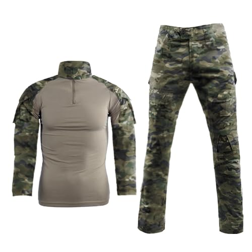 LANBAOSI Herren Tactical Combat Shirt und Hose Set Long Sleeve Multicam Woodland BDU Jagd Militär Uniform 1/4 Reißverschluss - - X-Klein von LANBAOSI