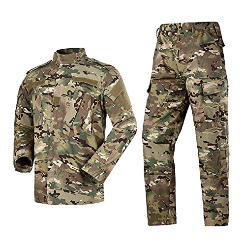 LANBAOSI Herren Taktische Jacke und Hose Militär Camo Jagd ACU Uniform 2PC Set Armee Multicam Bekleidung Anzug, Multikamera, Medium von LANBAOSI