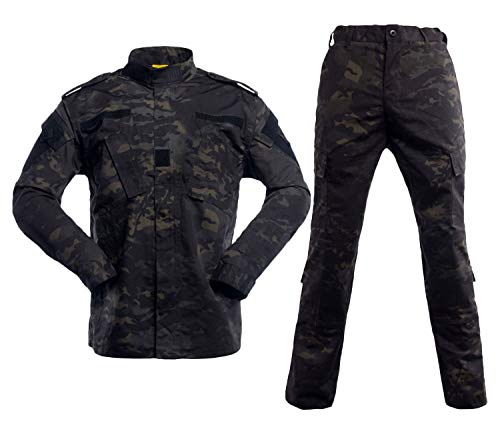 LANBAOSI Herren Taktische Jacke und Kampfhose Set Camo Woodland Hunting ACU Militäruniform von LANBAOSI