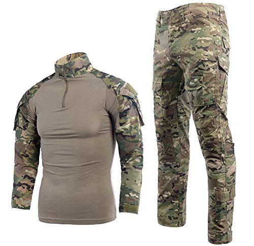 LANBAOSI Herren Paintball Anzug Taktischer Anzug Kampfhemd und Hose Set Langarm Ripstop Multicam Airsoft Kleidung Woodland BDU Jagd Militäruniform von LANBAOSI