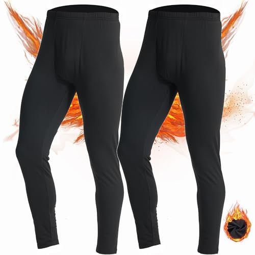 LANBAOSI Herren-Thermo-Unterwäsche, lange Unterhose, Thermo-Leggings für Herren, Basisschicht, mit Fleece gefüttert, 2 Stück, Schwarz, 3XL von LANBAOSI