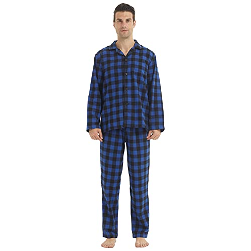 LANBAOSI Herren Zweiteiliger Schlafanzug Set Lang Hose Oberteil Pyjama Baumwolle Polybaumwolle Winter Langarm Shirt & Schlafanzughose Karierte Pyjamahose von LANBAOSI