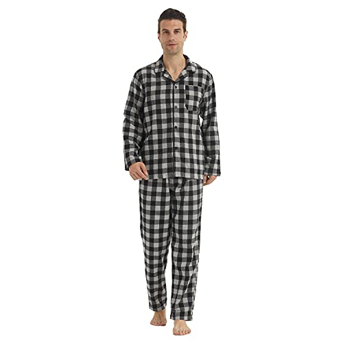 LANBAOSI Herren Zweiteiliger Schlafanzug Set Lang Hose Oberteil Pyjama Baumwolle Polybaumwolle Winter Langarm Shirt & Schlafanzughose Karierte Pyjamahose von LANBAOSI