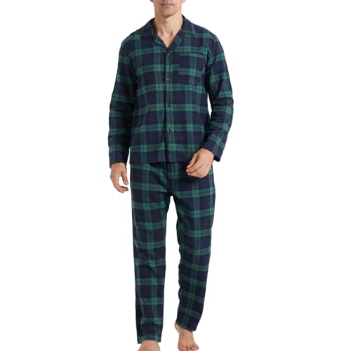 LANBAOSI Herren Zweiteiliger Schlafanzug Set Lang Hose Oberteil Pyjama Baumwolle Polybaumwolle Winter Langarm Shirt & Schlafanzughose Karierte Pyjamahose von LANBAOSI